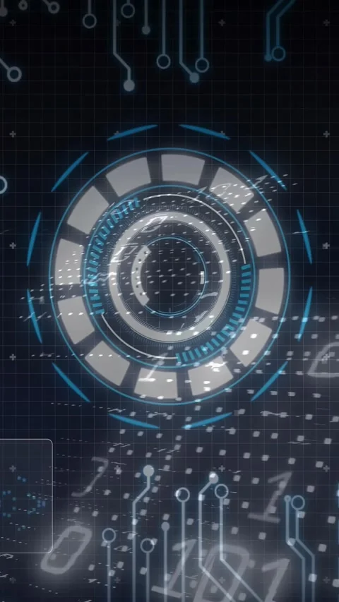 Vertical video: Central HUD rotating, segments lighting on frame two, pixels Stock Footage 332278389