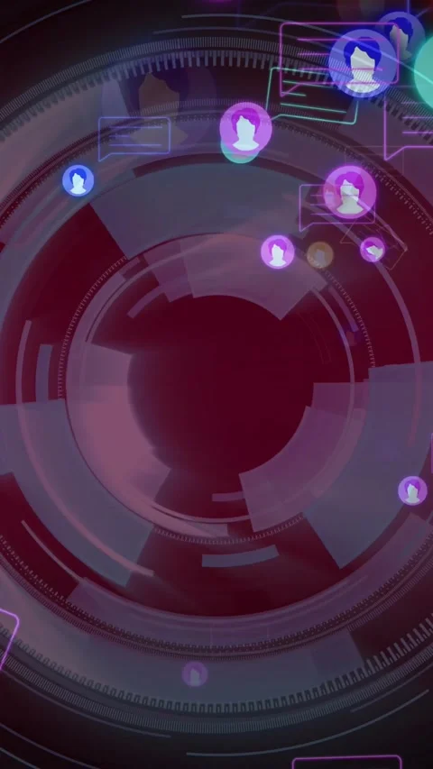 Vertical video: Central HUD on spawn, tokens orbiting rings, forming chat Stock Footage 331199280