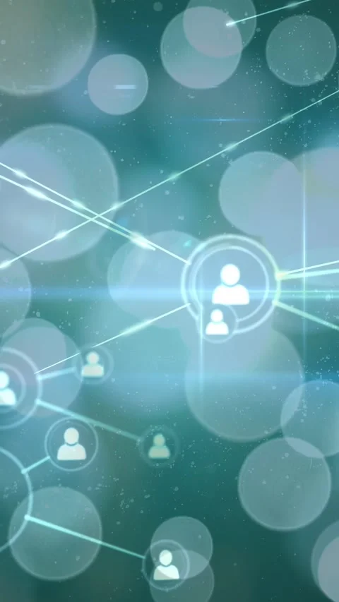 Vertical video: Central node appearing sending glow lines linking avatars to 스톡 동영상 329552854