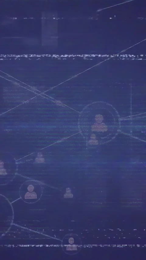 Vertical video: Central node gaining ring, spawning linked nodes, expanding data Video stock 330655320