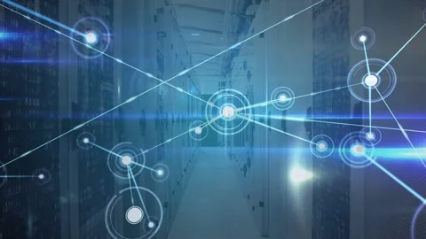 Vertical video: Central node glowing and sending lines to nodes, mapping network Stock Footage 332641937