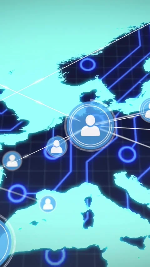 Vertical video: Central node pulsing, sending lines, adding nodes and forming Video stock 329128425