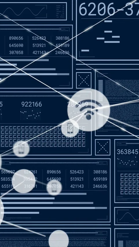 Vertical video: Central node pulsing, sending lines to devices and forming mesh Video stock 329913035