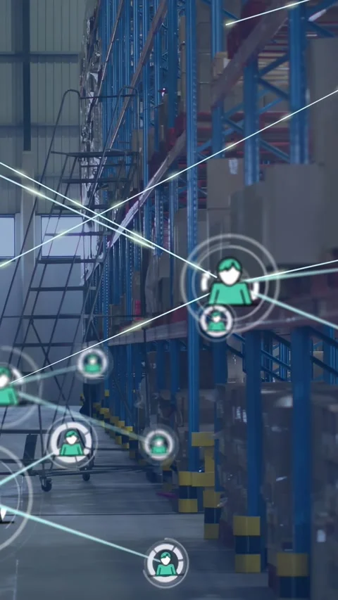 Vertical video: Central node pulsing sending lines adding nodes forming Video stock 330542718