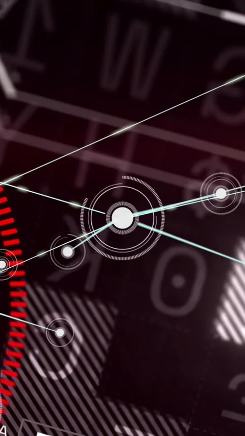 Vertical video: Central node pulsing, sending lines and revealing data HUD with Stock Footage 331009507