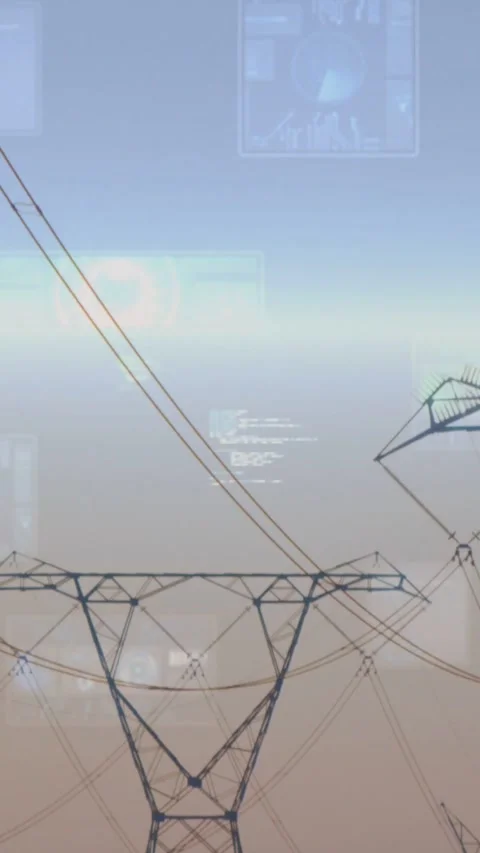 Vertical video: Central pylon emerging as camera zooming out, HUD overlays Stock Footage 334319141