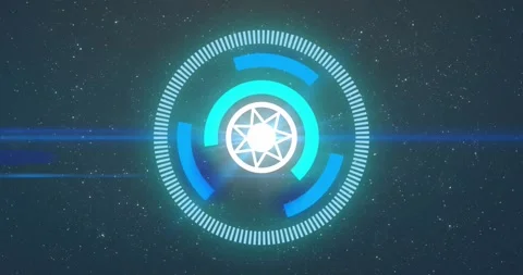Vertical video: Central tech HUD appearing on start in starfield, white star Stock Footage 331005213