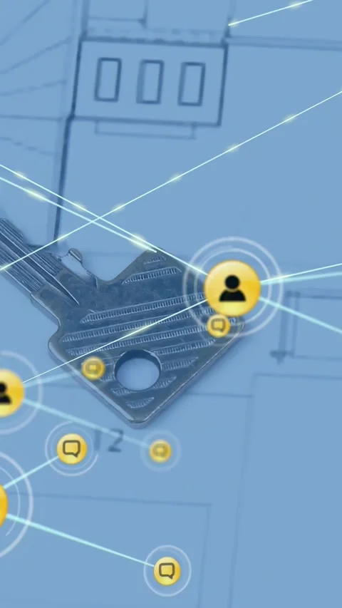 Vertical video: Central user node pulsing, sending lines as key shifting, nodes 動画素材 331168681