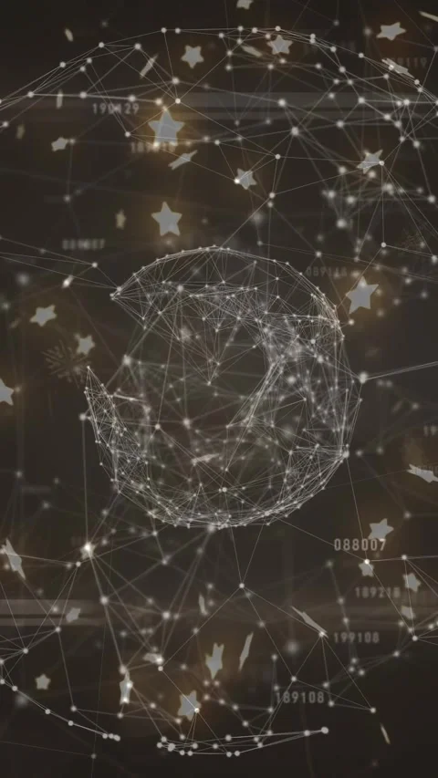 Vertical video: Central wireframe globe starting, rotating and pulsing, showing Stock Footage 329703279
