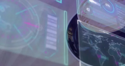 Vertical video: Ceramic cup moving from top-right, occluding map while HUD Stock Footage 330444393