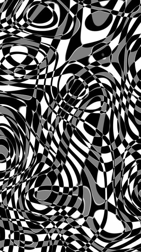 Vertical Video of Chaotic Black and White Pattern Warping, Seamless Loop Stock Footage 344329076