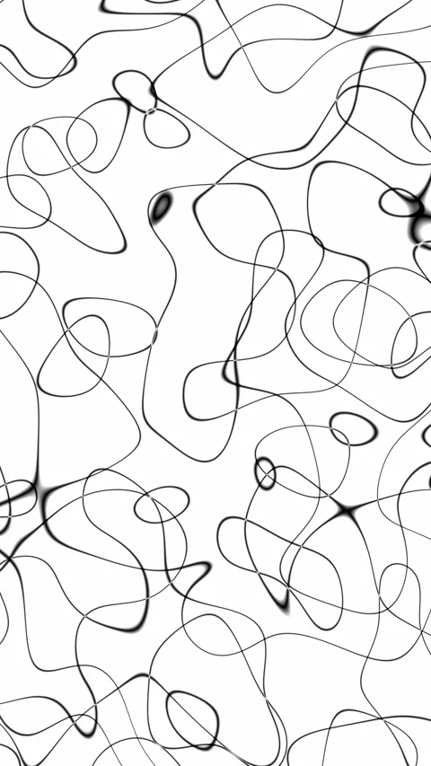 Vertical Video of Chaotic Black Lines on White Background, Seamless Loop Stock Footage 344330417