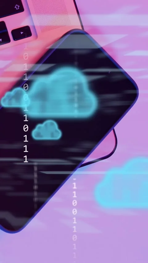 Vertical video: Charging cable plugging, phone screen lighting with neon clouds Stock Footage 340133190