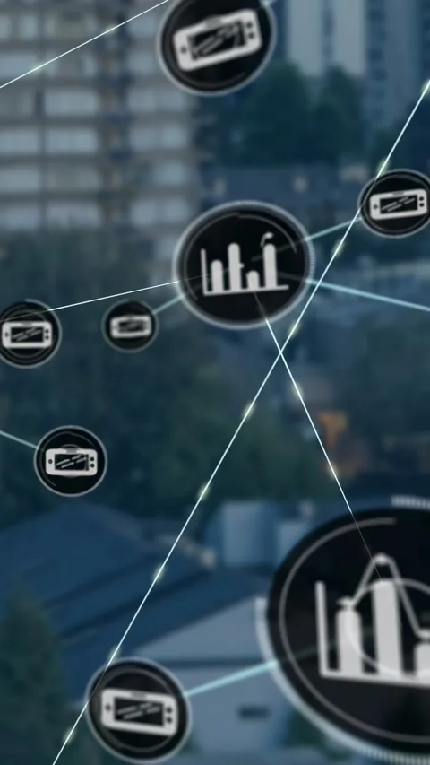 Vertical video: Chart node appearing above dusk, spawning phone or chart nodes Video stock 329913481