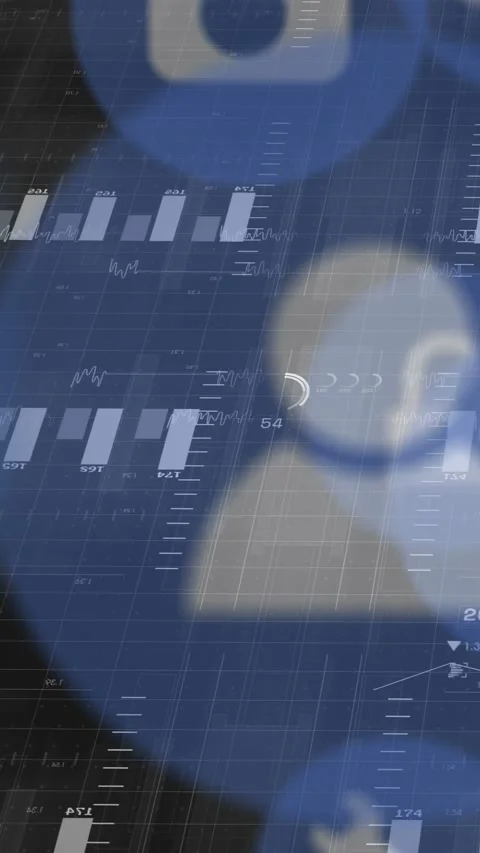Vertical video: Chart starting HUD, bars pulsing, icons sliding, spinner Stock Footage 340133358