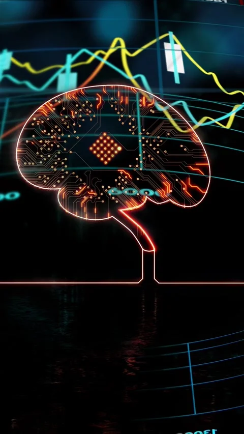 Vertical video: Charts peaking starting node pulsing, neon brain lighting traces Vidéo 335678206