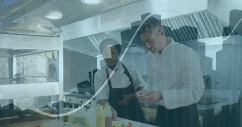 Vertical video: Chef reaching shelf in kitchen salting to pass; cook plating Stock Footage 333903331