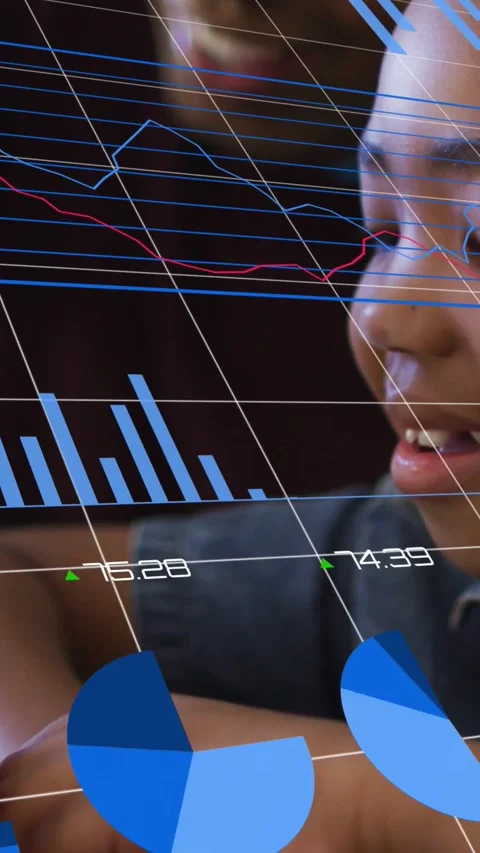 Vertical video: Child moving hand near table starting blue charts and number Stock Footage 334397581