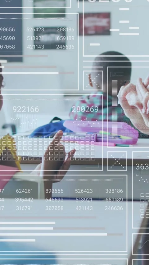 Vertical video: Child raising hands practicing math while teacher guiding class Stock Footage 331270862