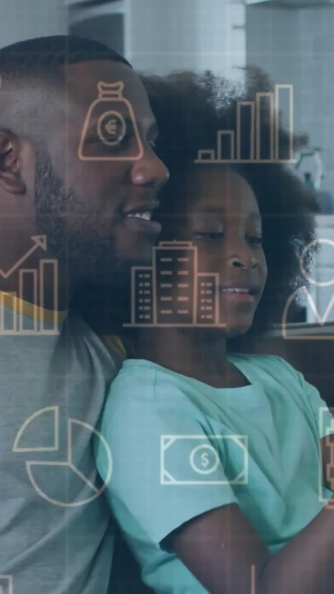 Vertical video: Child tapping tablet, activating finance icons for finance Stock Footage 331333841