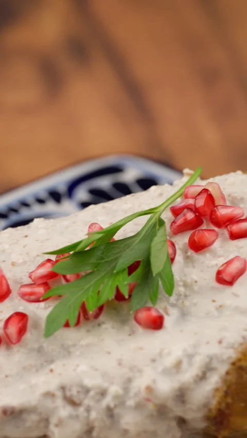 Vertical video Chile en nogada Traditional gastronomy from Mexico Puebla Stock Footage 280279967