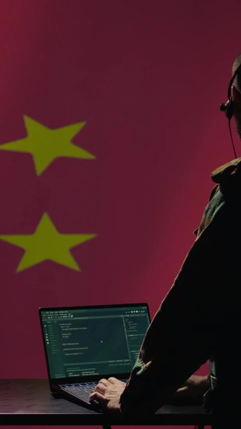 Vertical video Chinese operative coding on laptop, developing program able to Stock Footage 278334268