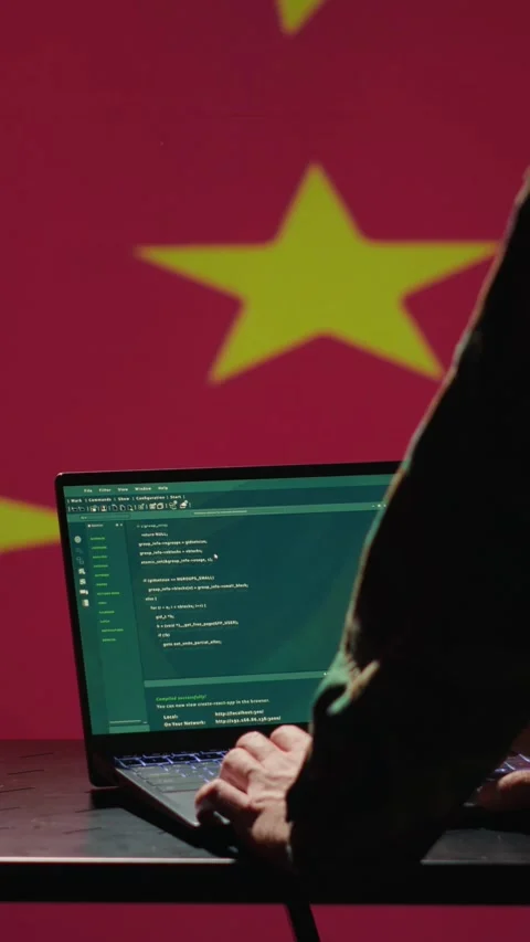 Vertical video Chinese operative coding on laptop, developing program able to Stock Footage 278334369