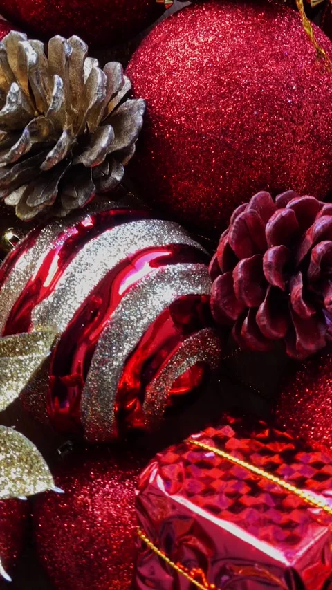 Vertical Video of Christmas Decorative Elements Rotates Stock Footage 253214826