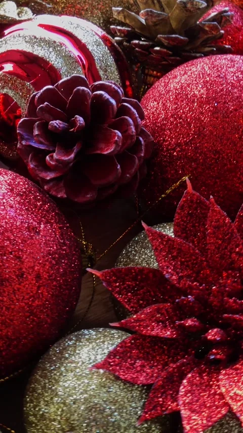 Vertical Video of Christmas Decorative Elements Rotates Video stock 253214884