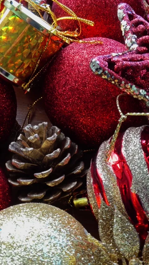 Vertical Video of Christmas Decorative Elements Rotates Video stock 253215030