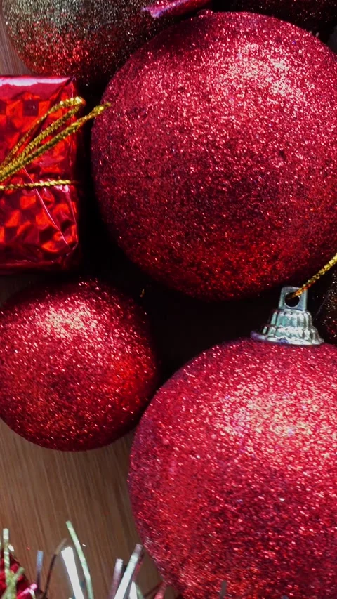 Vertical Video of Christmas Decorative Elements Rotates Stock Footage 253215101