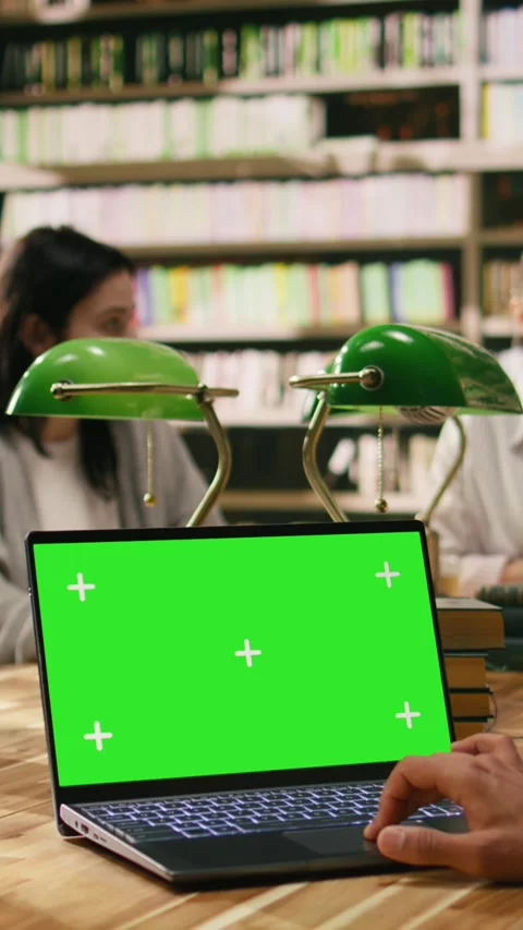 Vertical Video Chroma key isolated screen on laptop with student in over-the Stock Footage 336379645