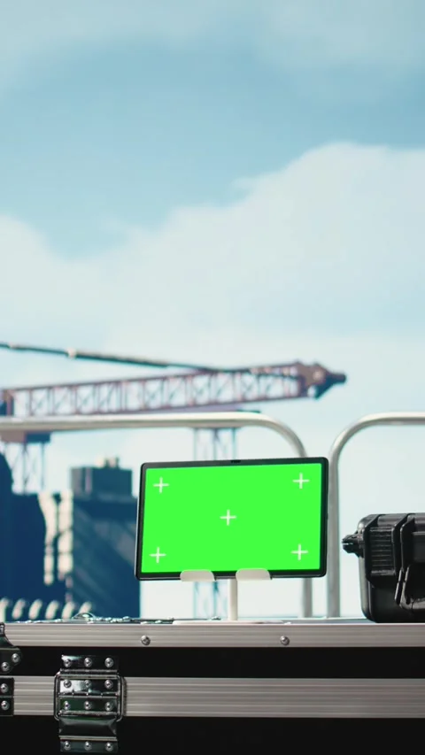 Vertical video Chroma key tablet on offshore platform with predictive software Stock Footage 319716028