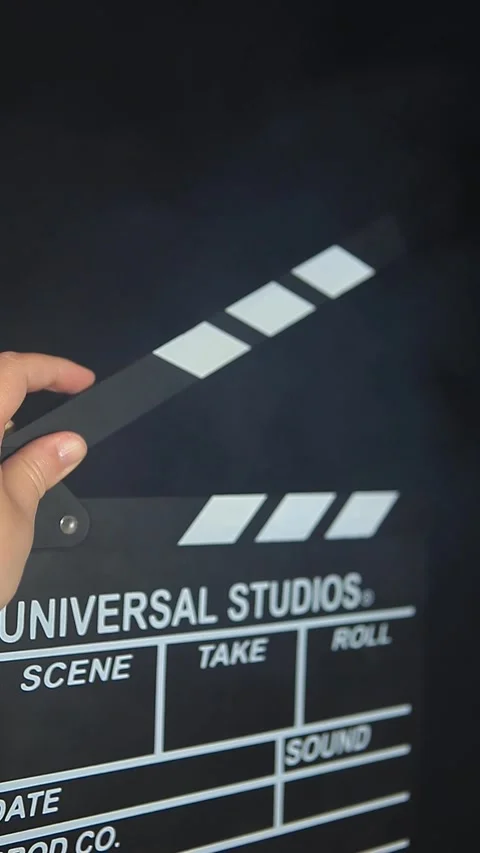 Vertical video of clapper board smoke dark background Stock Footage 250975803