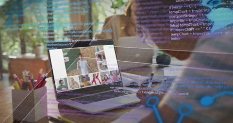 Vertical video: On class start pupil in striped tee taking notes at home with Stockbeeldmateriaal 330717715