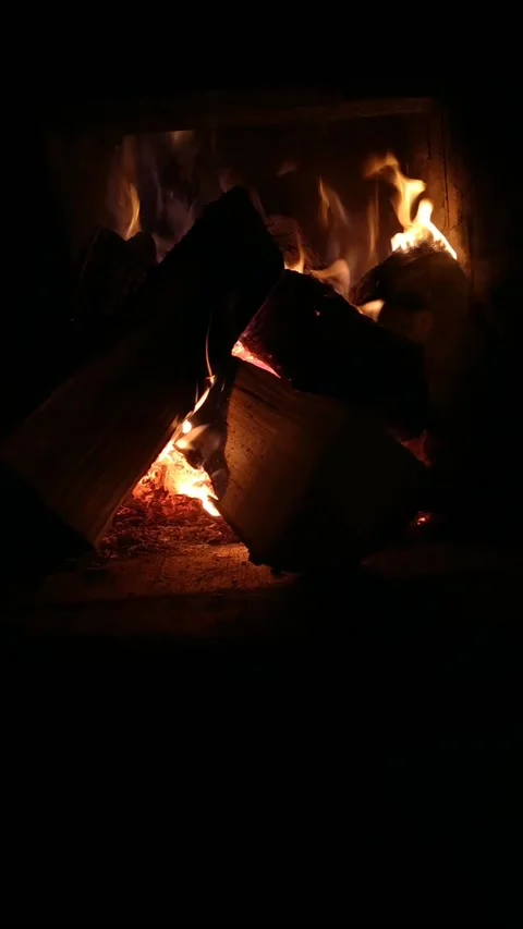 Vertical video of a classic fireplace with a flame from burning wood Stock-Footage 172442746