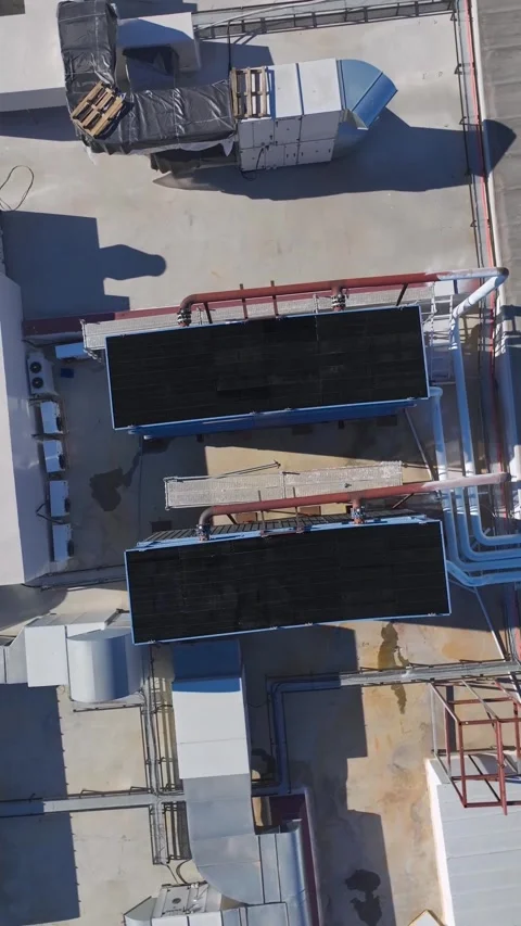 Vertical Video: Climate Control Systems On The Roof Of A Business Center Stock Footage 297691430