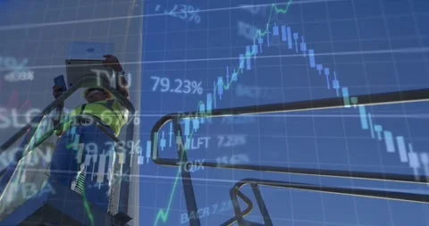 Vertical video: Climbing tech in hi vis vest inspecting tablet on turbine lift, Stock Footage 334112434