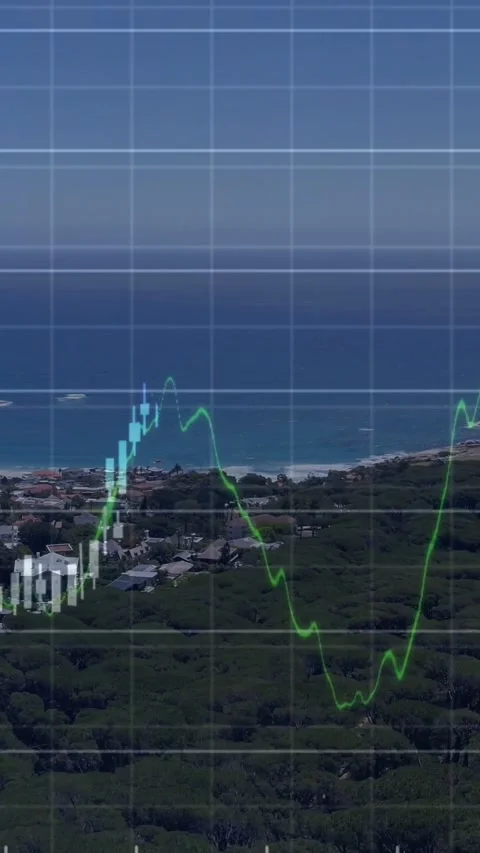 Vertical video: Clip starting grid showing faint charts over sea market lines Vídeo Stock 331790677