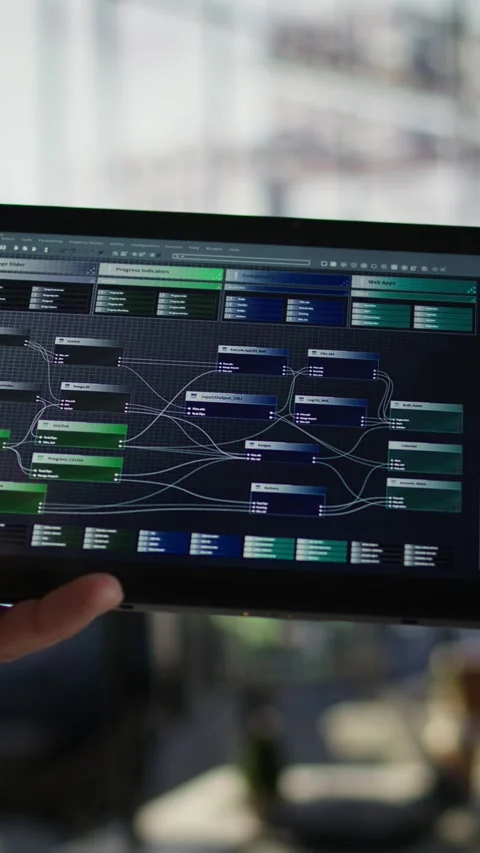 Vertical video Close up of admin in office sing tablet to design machine Stock Footage 319491447