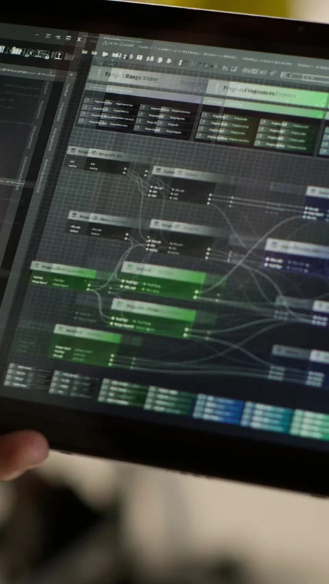 Vertical video Close up of admin in office sing tablet to design machine Stock Footage 319491497