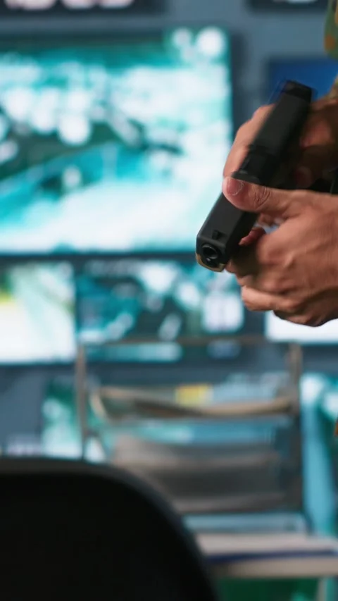 Vertical video Close up of army soldier in command center packing guns Stock Footage 281974552