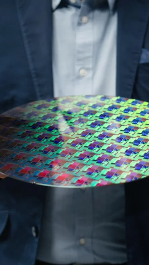 Vertical video Close up of careful hardware designer carrying semiconductor Stock Footage 333614866