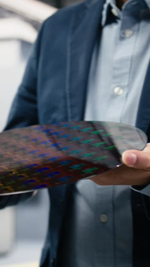 Vertical video Close up of careful hardware designer carrying semiconductor Stock Footage 333615231