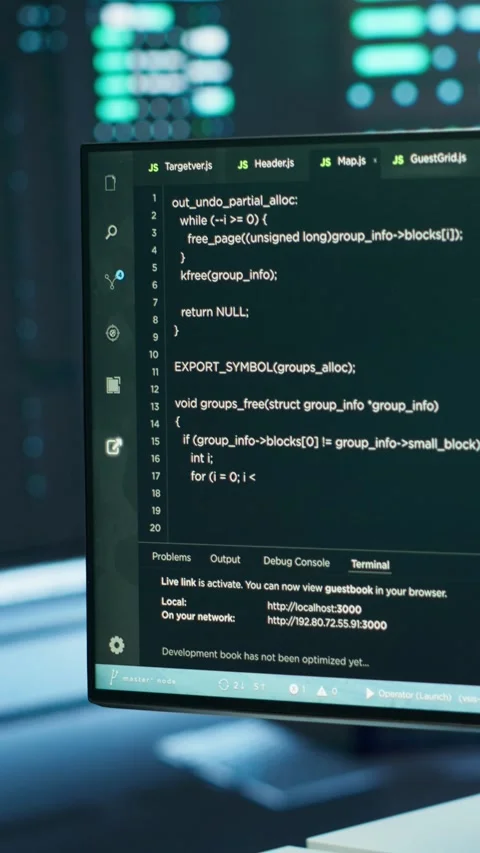 Vertical video Close up on code running on computer screens in advanced server Stock Footage 280608496