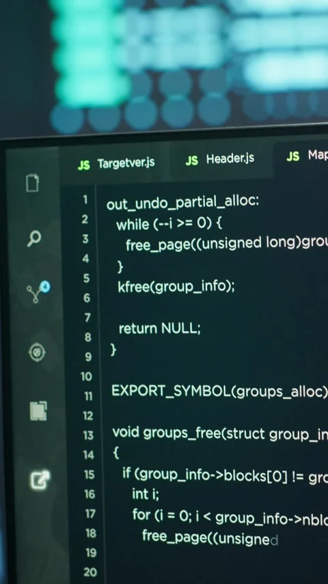 Vertical video Close up of code running on PC display in high tech data center Stock Footage 280609051