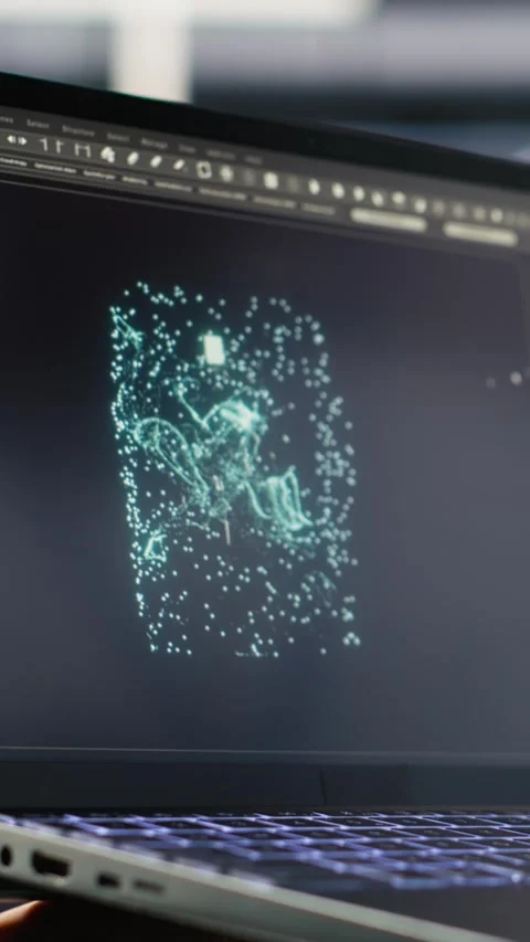 Vertical video Close up of data center admin using machine learning algorithms Stockbeeldmateriaal 308756052