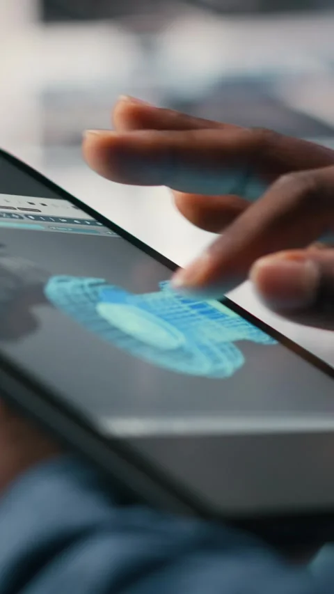 Vertical video Close up of data center engineer using AI software on tablet Stock Footage 330028019