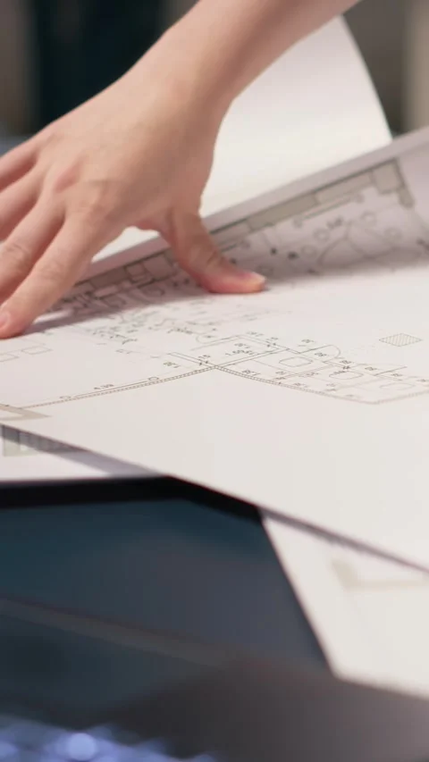 Vertical Video Close up of developer does city planning session with blueprints Stock Footage 316342266