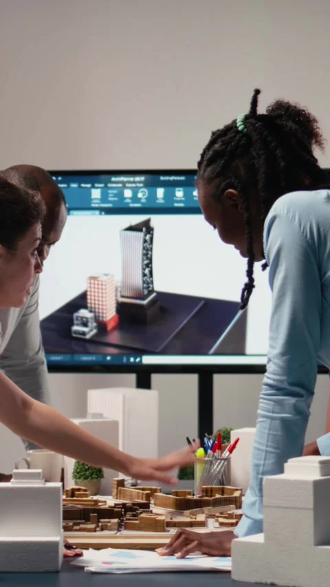 Vertical Video Close up of developers creating the layout for a residential Stock Footage 316343427